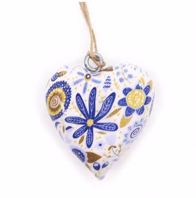 KDMD Blue and White Floral Wooden Heart Wall Decor