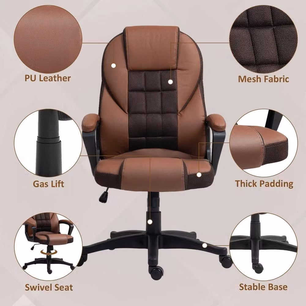 KORVIXA Brown Synthetic Leather High Back Executive Office Chair with Armrests and Castors, Height: 100 cm – 4