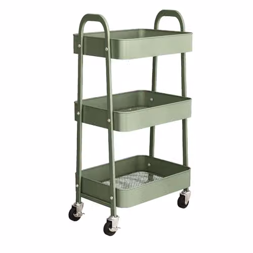 Simpa 3 Tier Metal Multipurpose Wheeled Storage Tray Cart in Matt Dark Green, H x W x D: 78.5 x 46 x 30.5 cm – 3