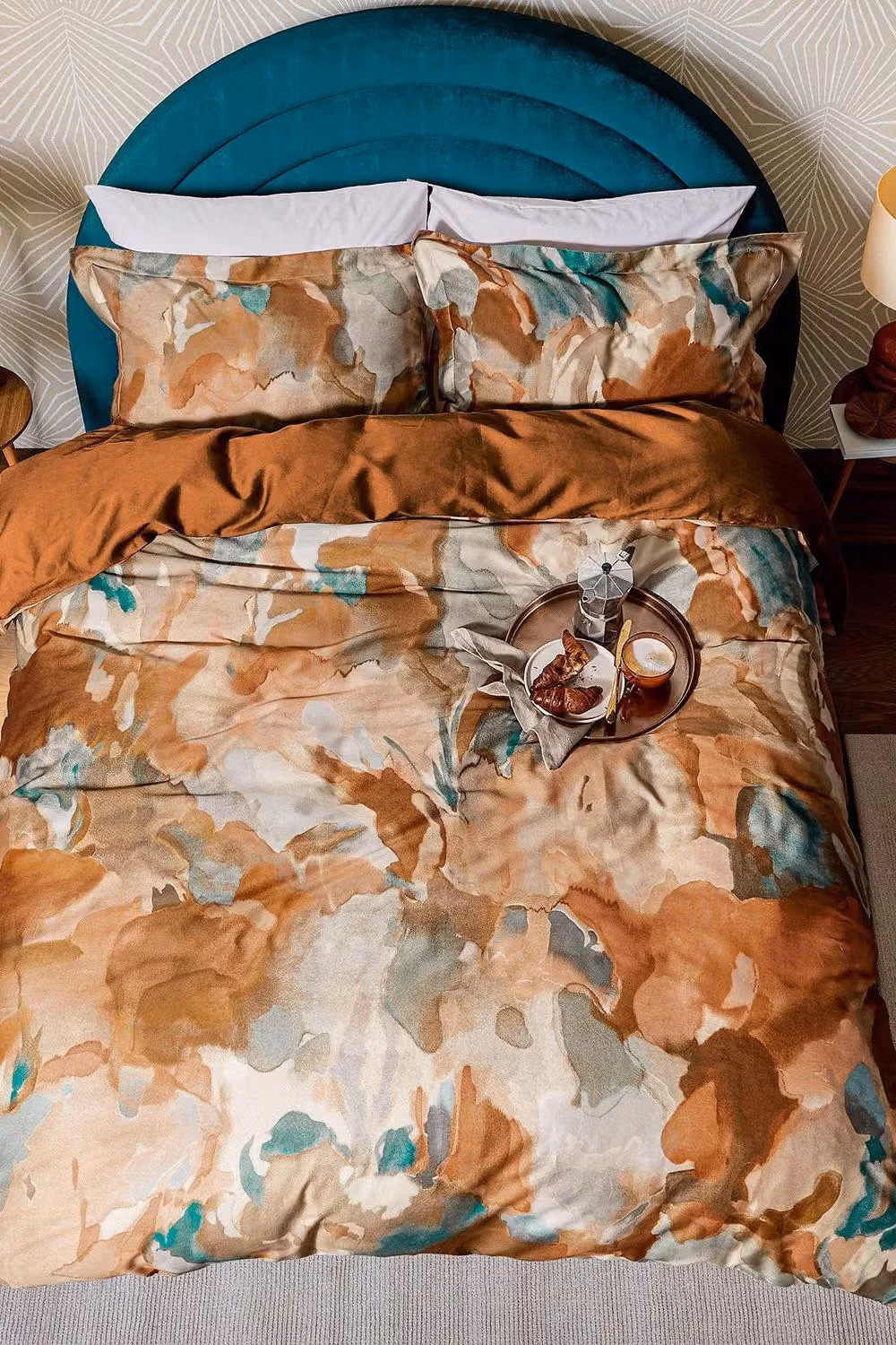 Harlequin Foresta Reversible Mako Satin Cotton Duvet Cover and Pillowcase Set, Terracotta Multicolour, W: 200 cm x L: 200 cm – 3