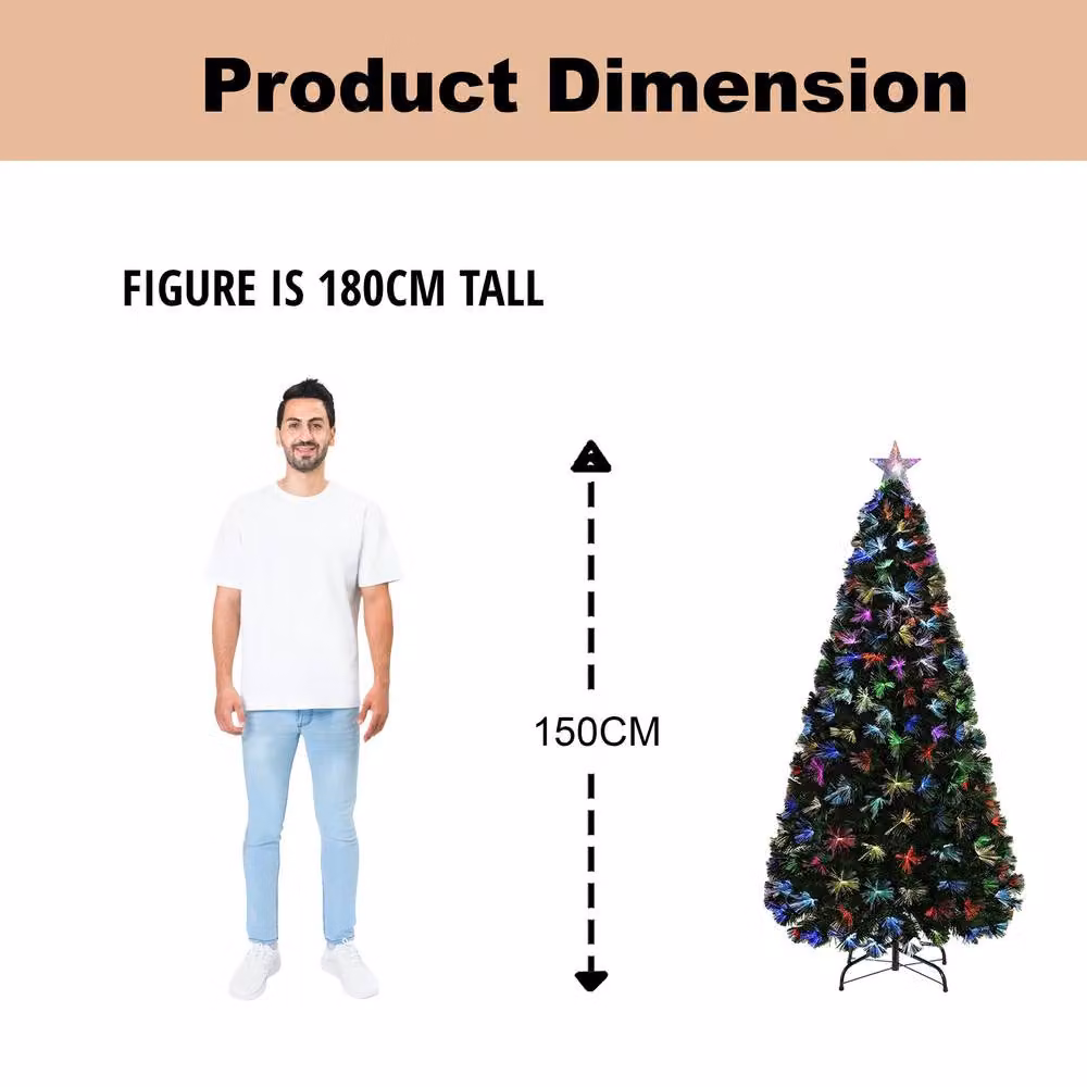 Shatchi Green Flowers Fibre Optic LED Pre-Lit Christmas Tree with Multicolour Effect, Height: 150 cm – 6
