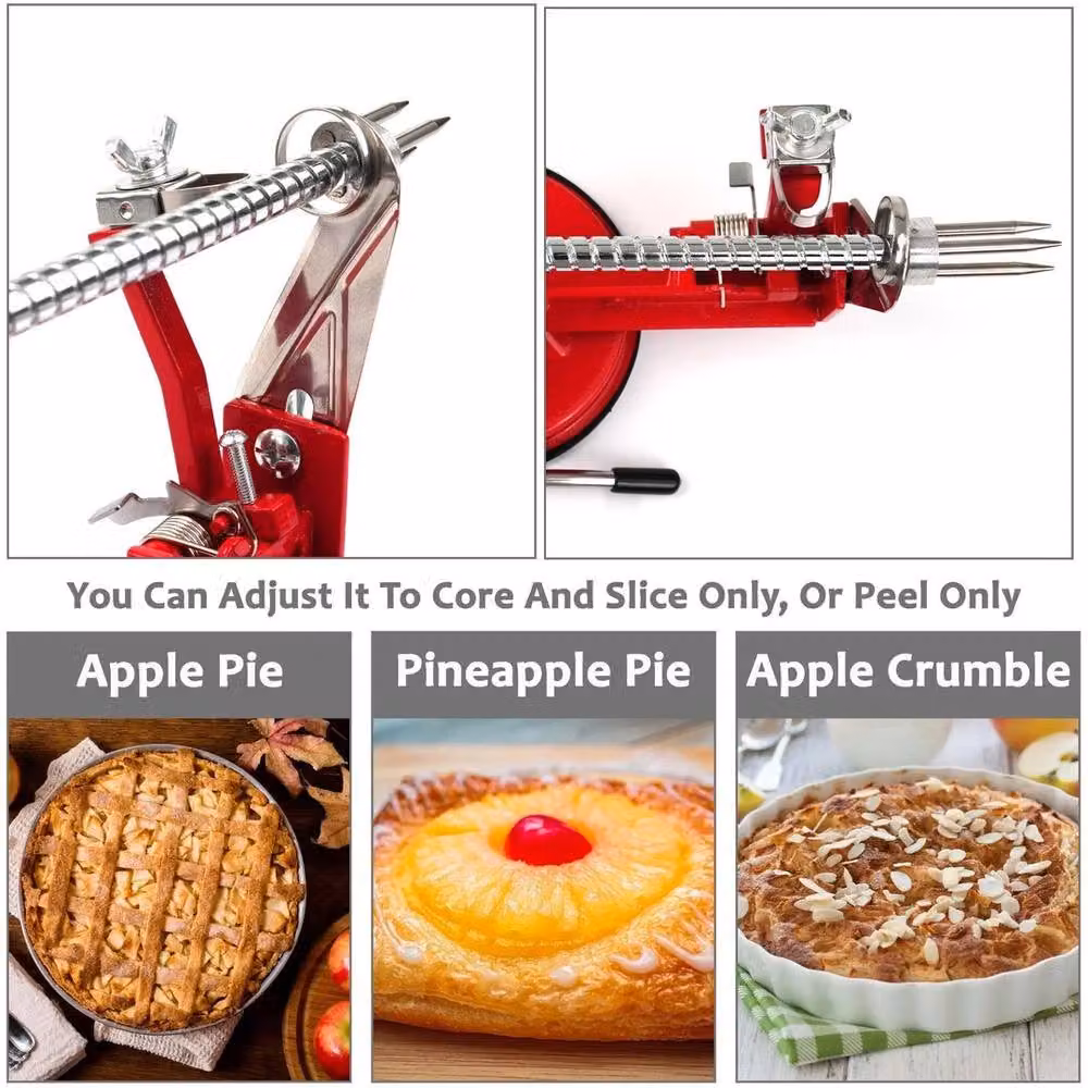 FLAVORA 3 in 1 Apple Peeler, Cutter and Slicer in Red and Silver with Non-Slip Base – 4