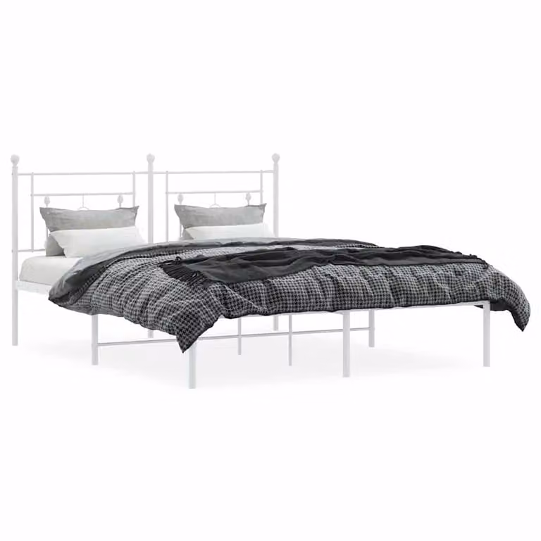 Berkfield Home Metal Bed Frame with Headboard, White, W: 160 cm, L: 200 cm