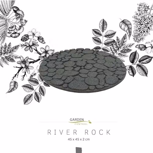 Nicoman Set of 2 Grey Recycled Rubber River Rock Garden Stepping Stones, Dia. 46 cm – 6