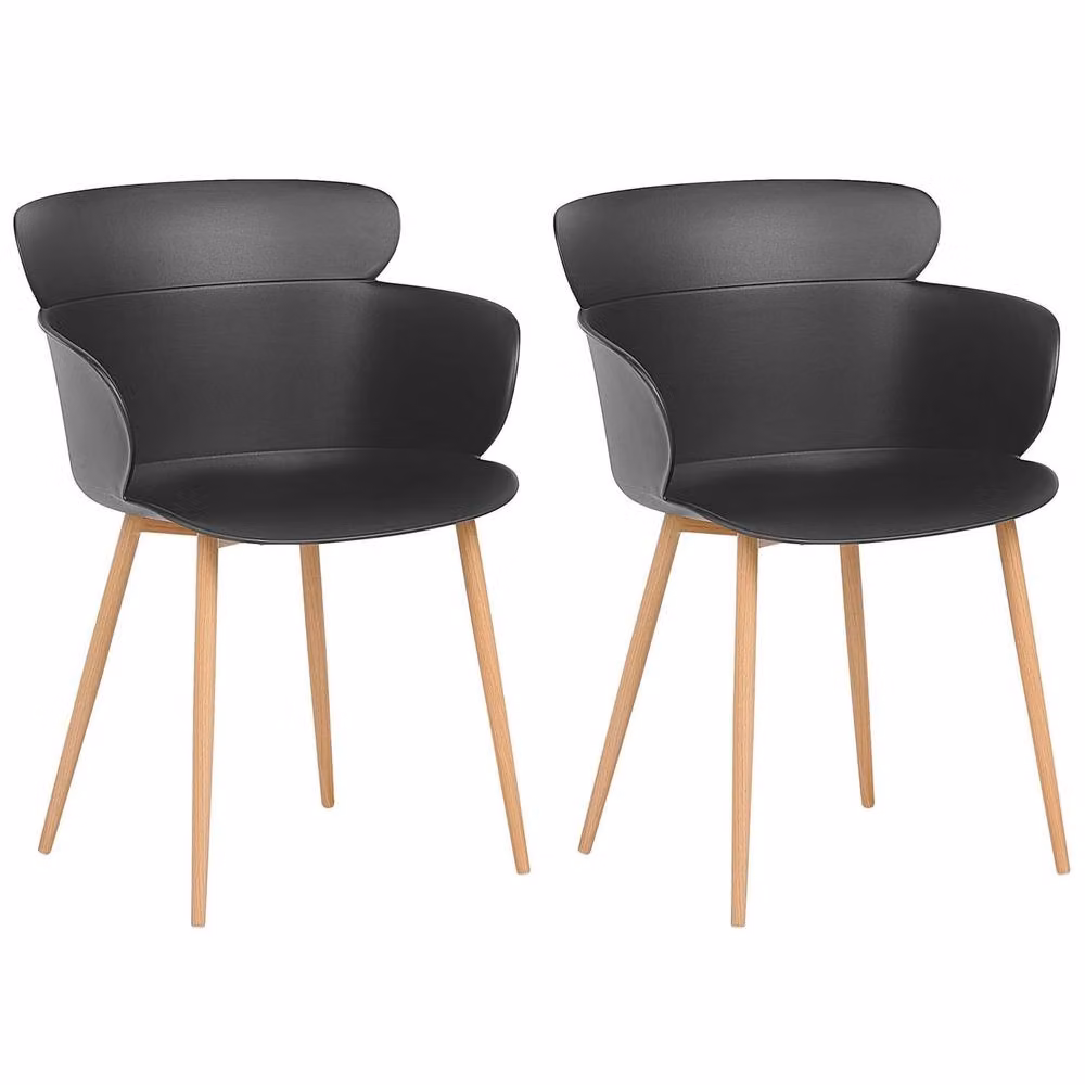 Wyld and Coco Set of 2 Black Synthetic Leather Dining Chairs with Metal Legs – 2