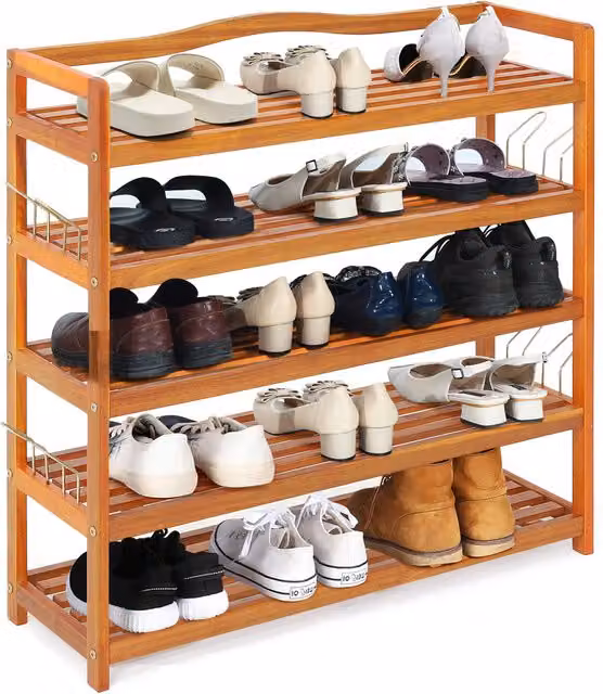 COSTWAY Industrial Acacia Wood and Metal Freestanding Shoe Rack in Brown