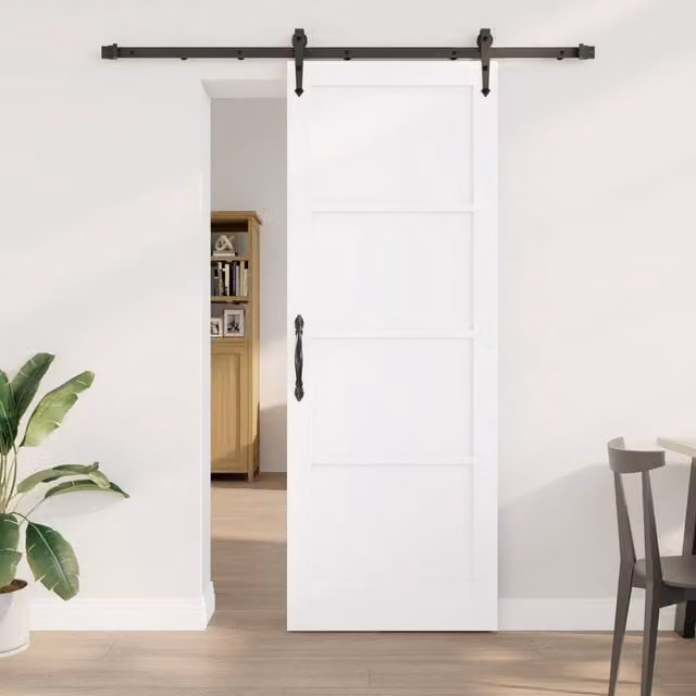 Berkfield Home Modern White Lacquered Solid Wood Pine Sliding Door with Hardware Set W: 78 cm, H: 211 cm – 1