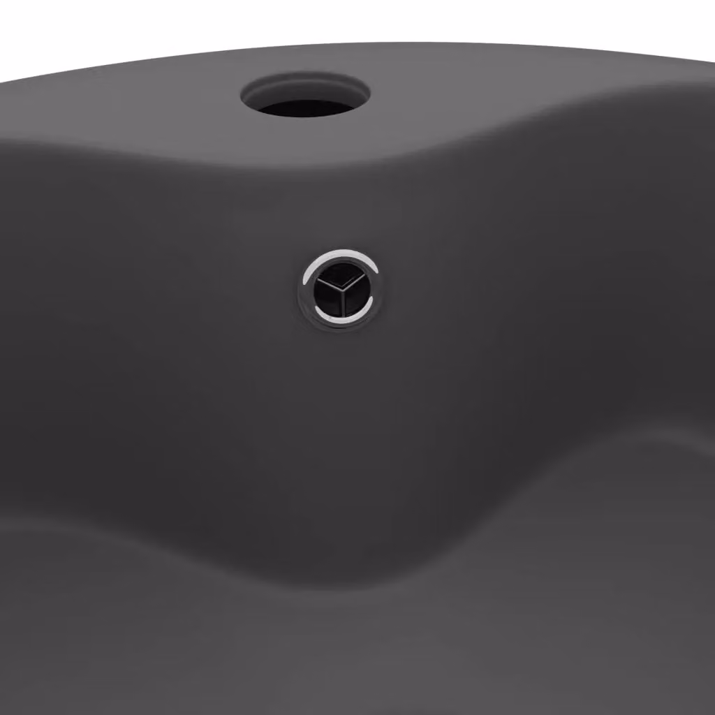 Berkfield Home Luxury Ceramic Round Countertop Wash Basin with Overflow, Matt Dark Grey, W: 36 cm, D: 13 cm – 4