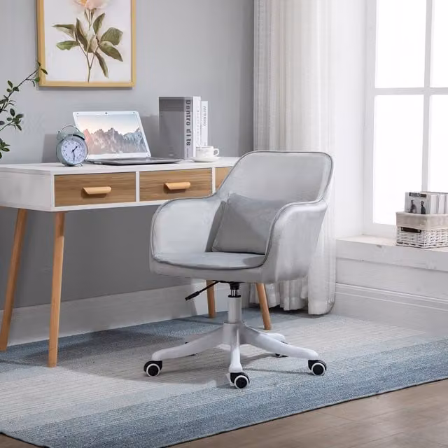 Vinsetto Grey PU Leather Executive Swivel Office Chair with Armrests and Castors