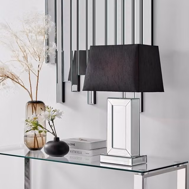 FurnitureboxUK Talia Mirrored Tall Table Lamp with Fabric Shade in Black – 1