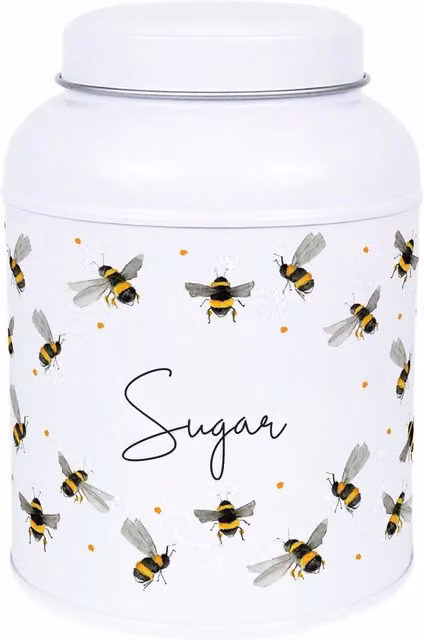 Purely Home Scattered Bees Decaf Metal Kitchen Storage Tin with Dome Lid in White