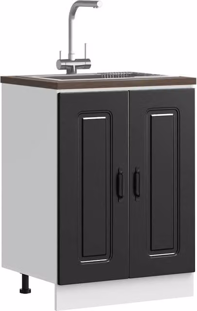 Berkfield Home Kalmar Black Matt Sink Base Cabinet W/D/H: 60 x 46 x 81.5 cm