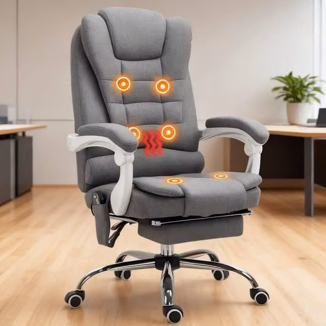 ERGOVEXA Grey Fabric Executive Office Chair with 6-Point Massage, Back Heat, Headrest and 360 Degree Swivel