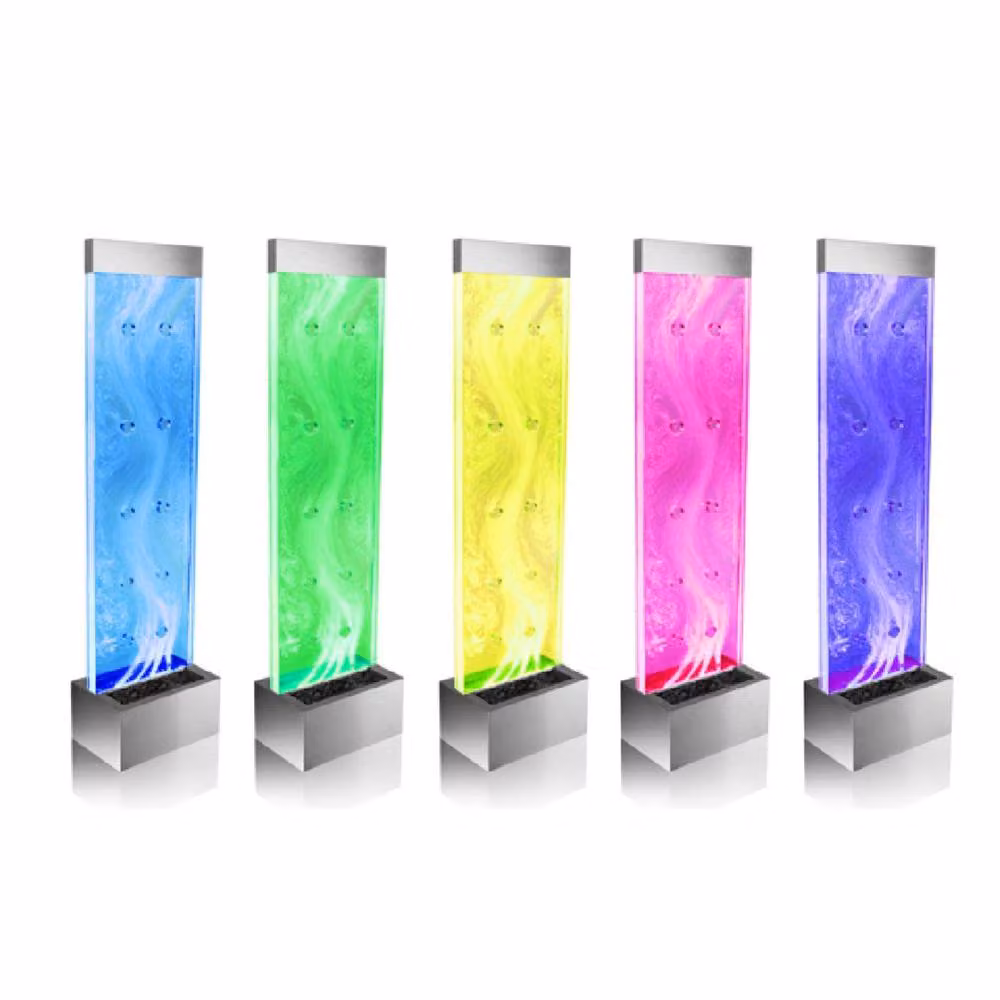 Primrose Bubble Water Wall with Colour Changing LEDs in Metallic Silver Stainless Steel, Height: 183 cm – 2