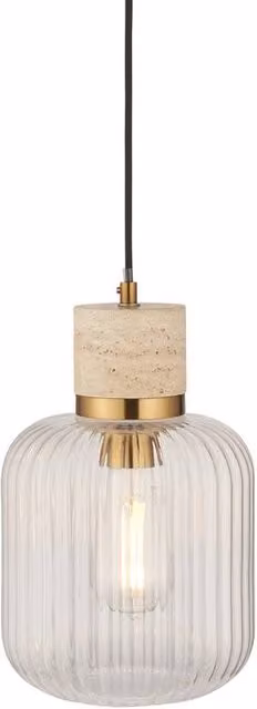 Netlighting Travi Slim Pendant Light in Gold and Brass with Transparent Ribbed Glass and E27 Socket – 1