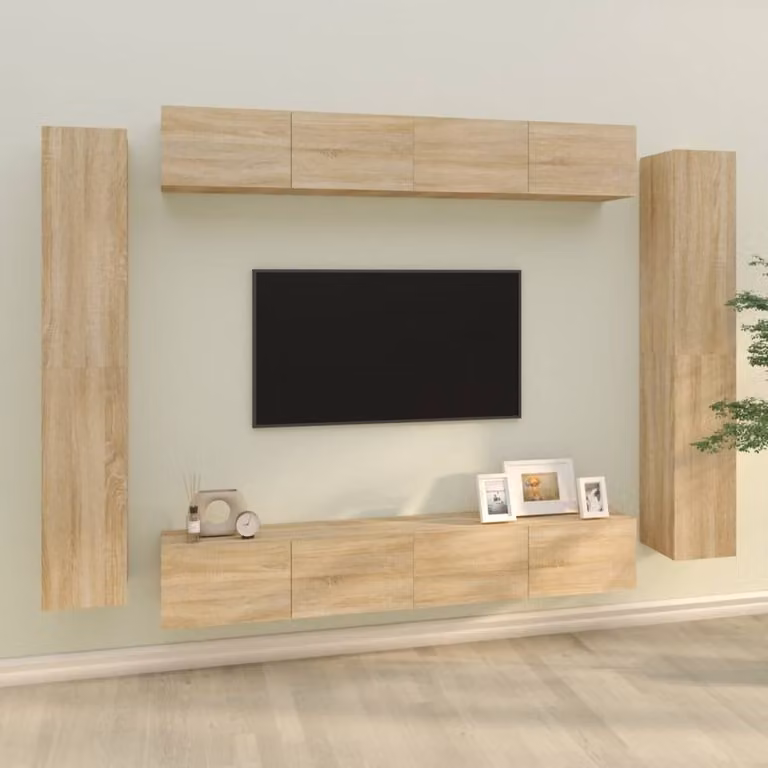 Berkfield Home Classic 8 Piece TV Cabinet Set in Sonoma Oak and Light Brown Engineered Wood