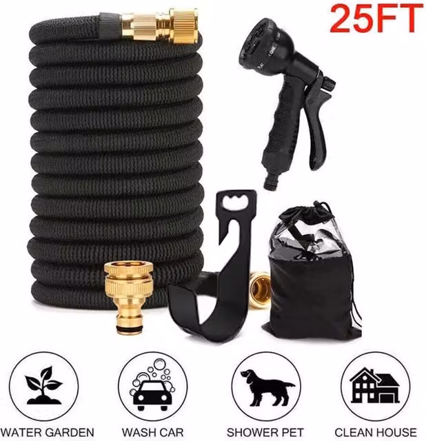 KORVIXA Black Flexible Expandable Duty Garden Hose Pipe, 7.62 m – 1