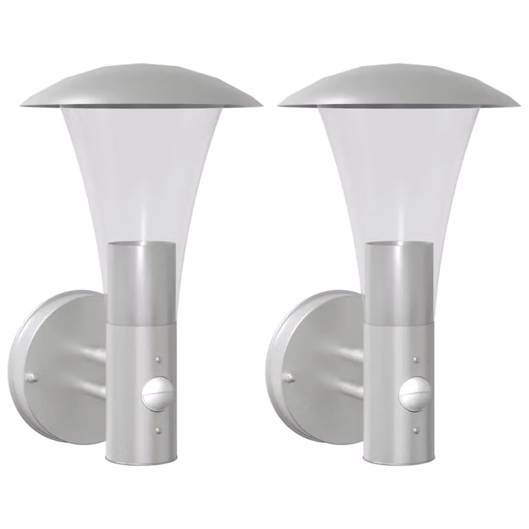 Berkfield Home Solar Outdoor Wall Lights with Motion Sensor, 2-Piece Set in Silver Stainless Steel