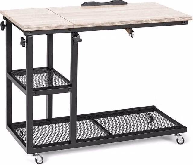 KORVIXA Industrial Rolling Laptop Desk and Sofa Side Table with 360 Degree Wheels, Multicolour, W/D/H: 100 x 100 x 95 cm – 1