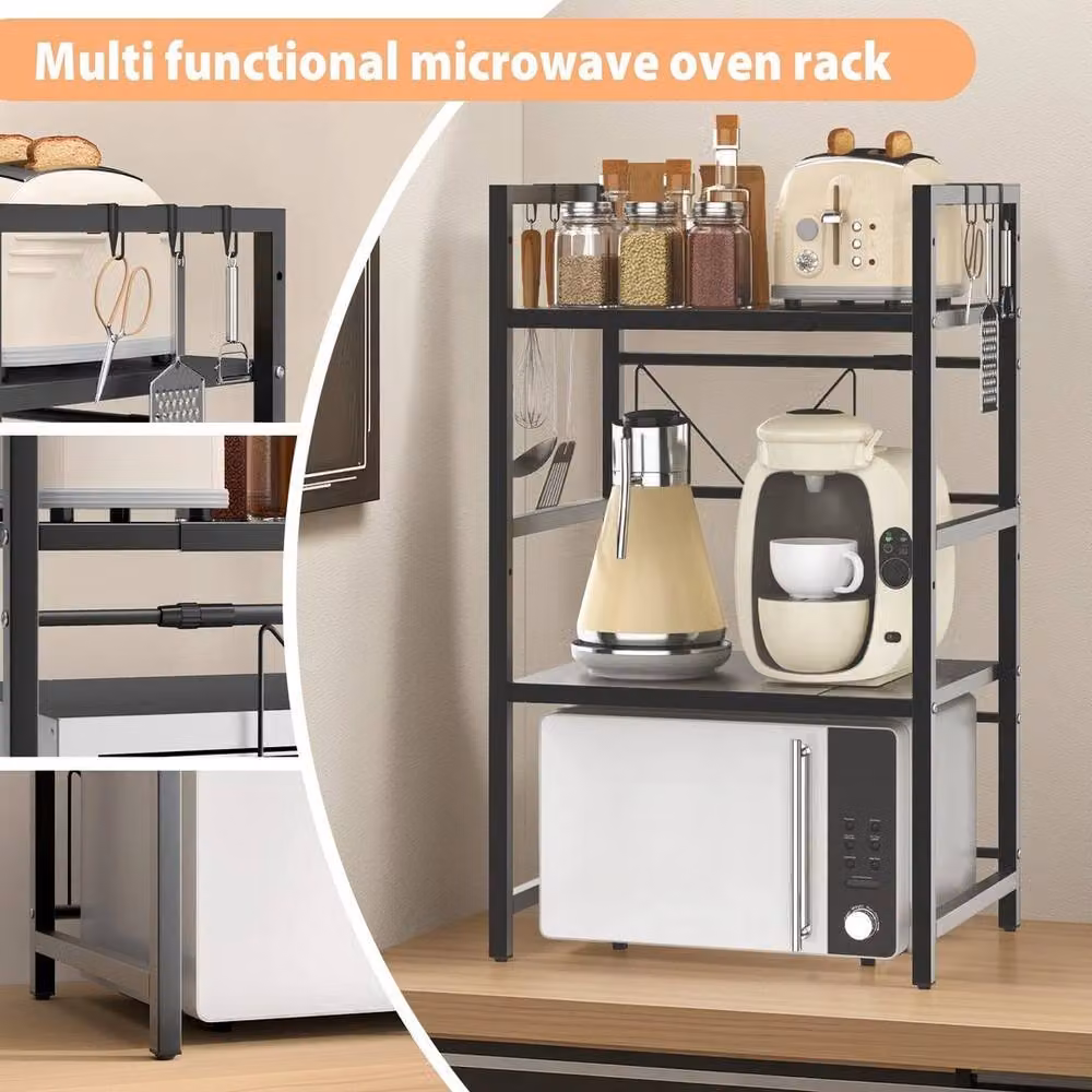 SPETLEK 3 Tier Expandable Microwave Oven Rack in Black, W/D/H: 78 x 40 x 36 cm – 3