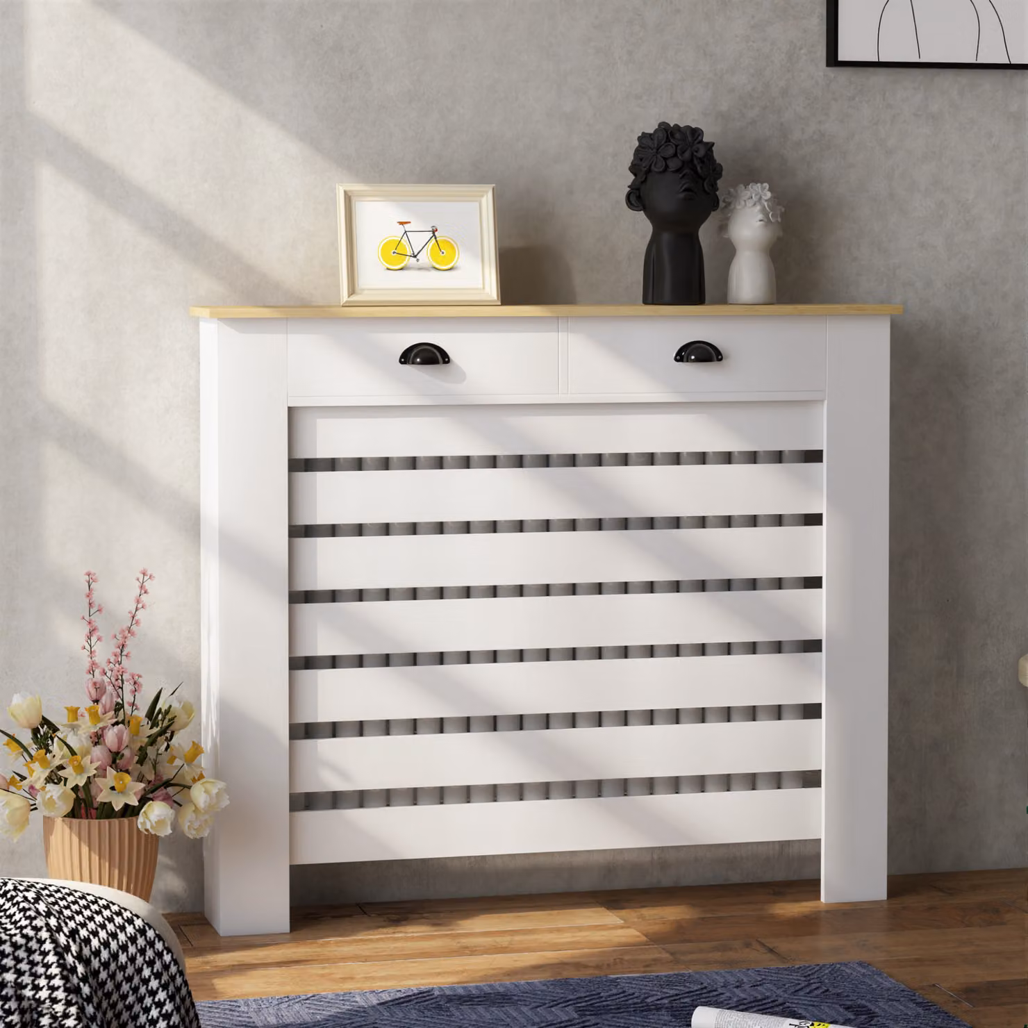 HOMCOM Radiator Cover with Drawer, White, H 95.5 x W 111 cm – 5