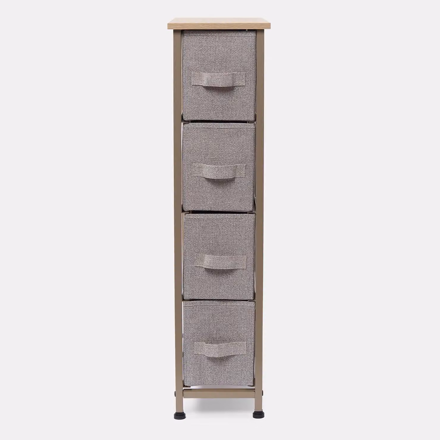 OHS Narrow 4 Drawer Fabric Storage Cabinet and Bedside Table Unit in Sand/Beige – 2