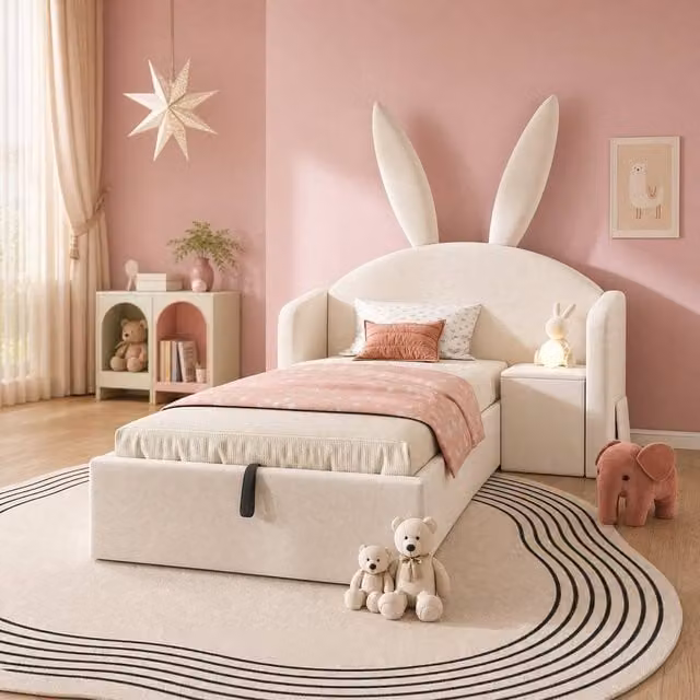 STILVORA Upholstered Single Bed Frame with Lift Up Storage in Beige, W/D/H: 90 x 190 cm