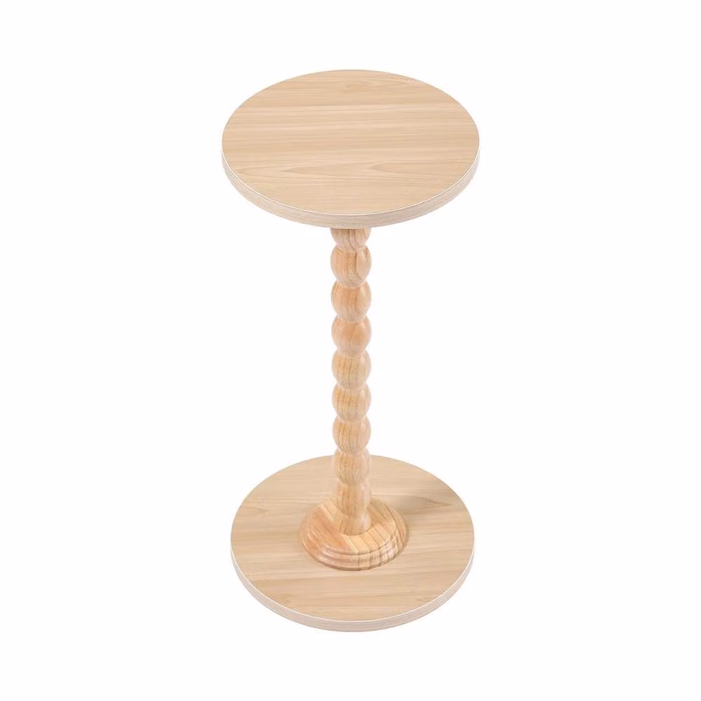 EONLION Round Wood Side Table in Natural Brown, Diameter: 100 cm – 2