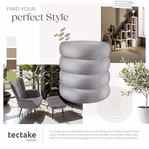 tectake Scandinavian Style Storage Ottoman in Grey with Velvet Bouclé Fabric and Removable Cover, W/D/H: 42 x 47 x 47 cm – 4