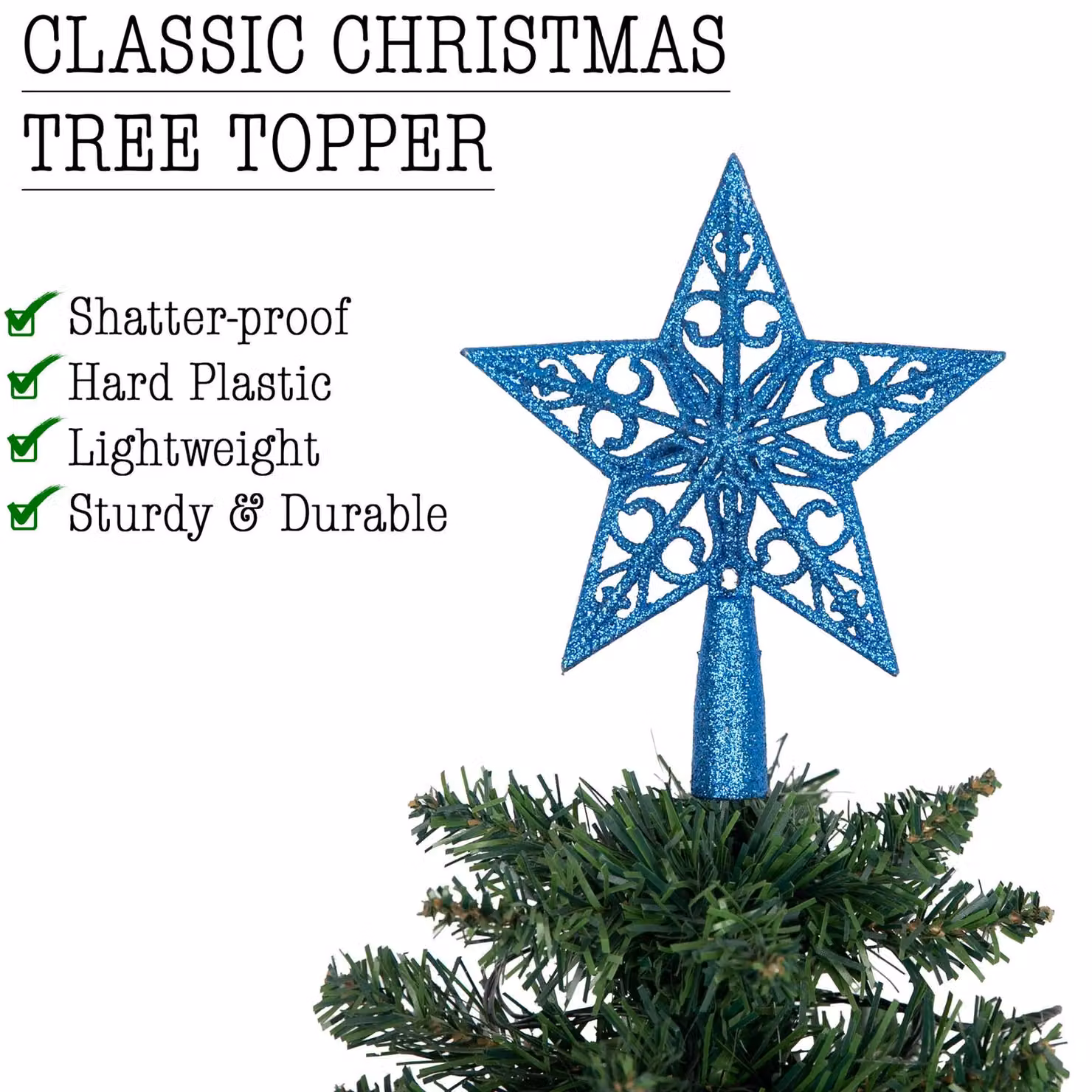 Shatchi Blue Glitter Star Christmas Tree Topper, 14.5 cm – 4