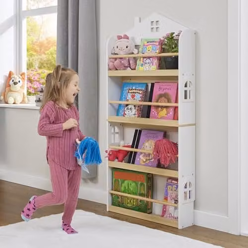 Liberty House Toys Kids Wall Mounted House Bookcase in White, W/D/H: 60 x 14.5 x 130 cm
