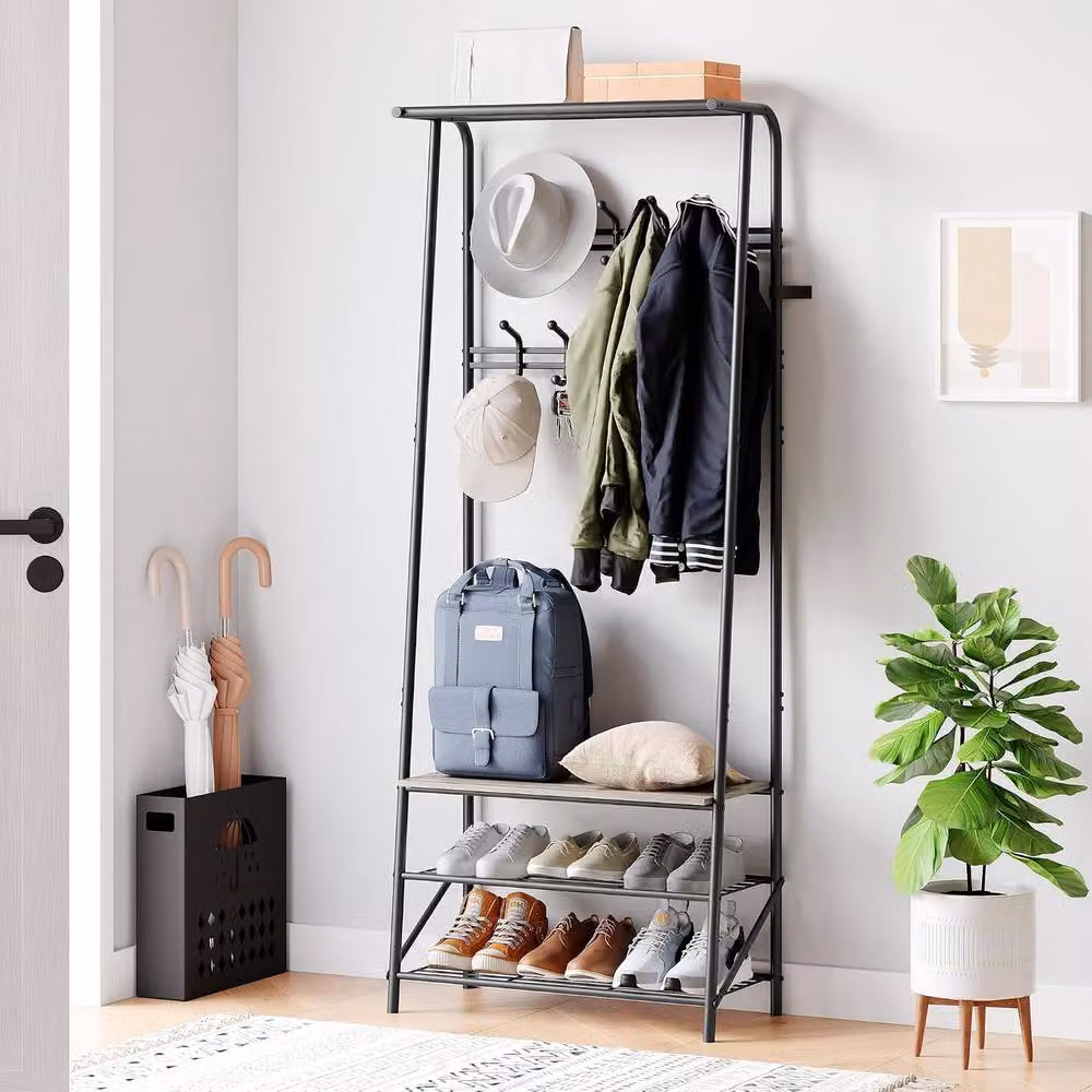 London Boutique Hall Tree with Bench, Shoe Shelves and Hooks, Grey – 3