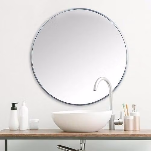 DEENZ Large Round Wall Mounted Mirror with Aluminium Frame in Silver or Grey, Diameter: 60 cm