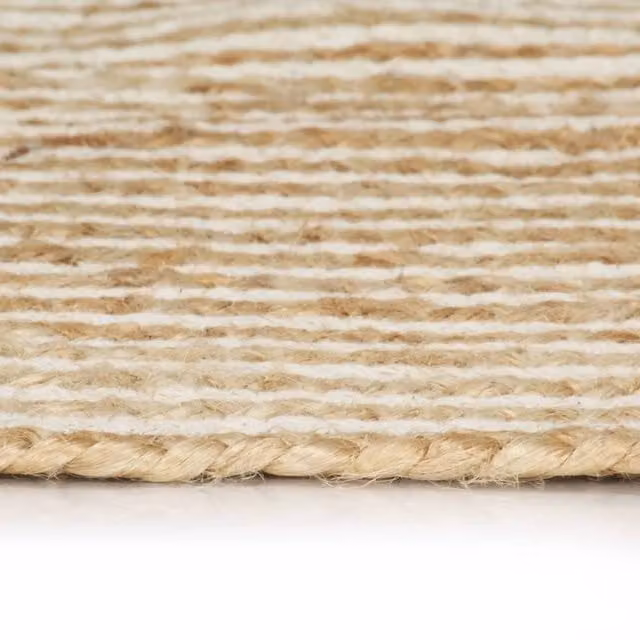 Berkfield Home Handmade Round Jute and Cotton Rug with White Spiral Wave Design, Diameter: 100 cm