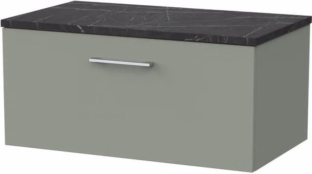 Balterley Pershall Wall Mounted 1 Drawer Bathroom Vanity with Black Pietra Stone Top, Reed Green, Width: 80 cm