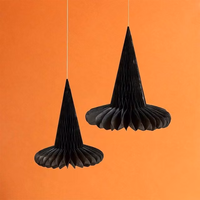 Club Green Hanging Witch Hat Honeycomb Paper Decorations, Pack of 2, Green and Black – 1