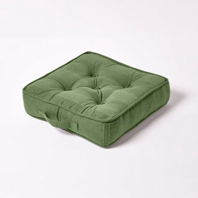 Homescapes Rajput Ribbed Cotton Square Floor Cushion in Green