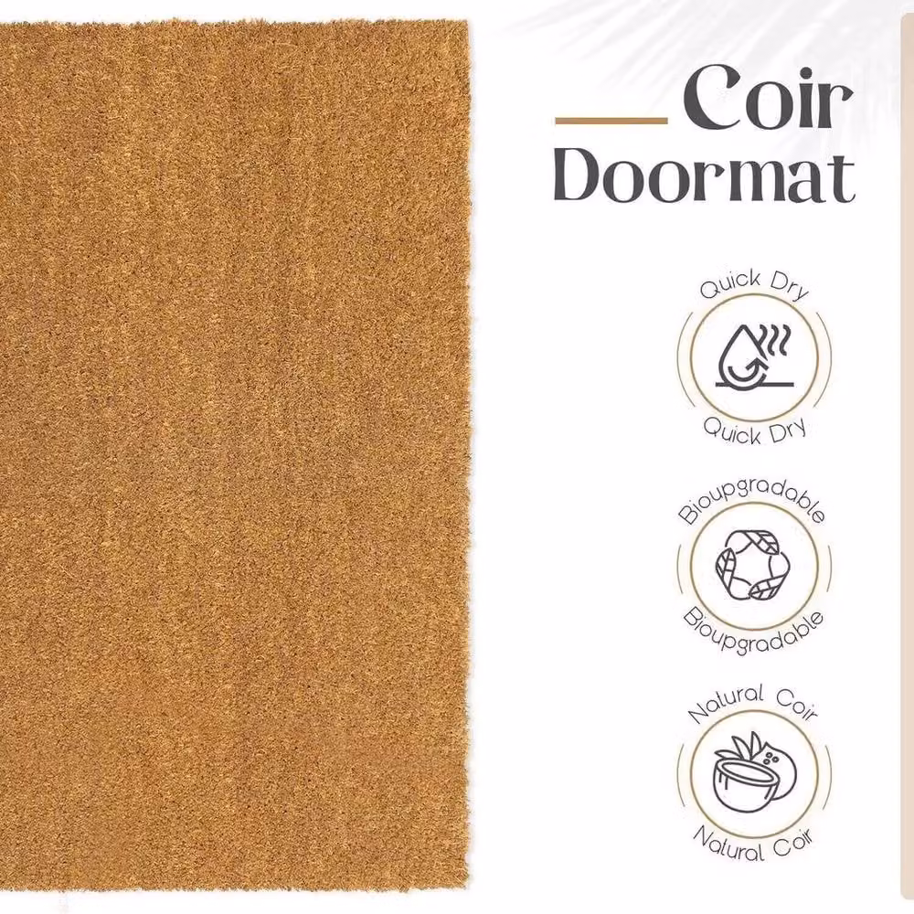 NESTLUNE Natural Coconut Coir Entrance Door Mat, Brown, W: 60 cm, D: 90 cm – 6