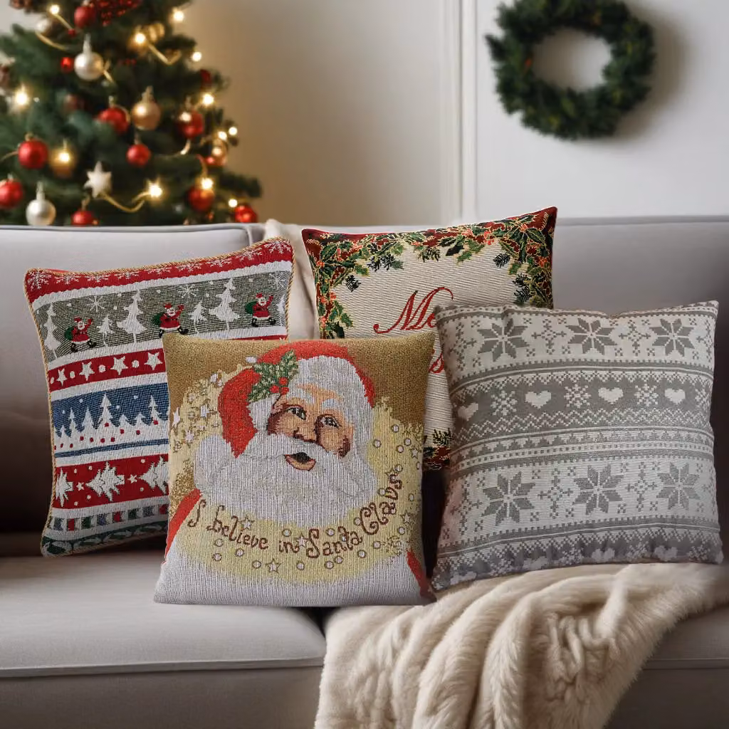 Luxury Living I Believe Christmas Tapestry Decorative Cushion Cover, Red and Gold, W/D/H: 45 x 45 x 4.57 cm – 3
