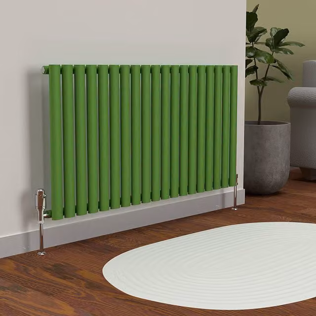 Lux Heat Oval Horizontal Coloured Radiator in Apple Green, W: 114 cm, H: 60 cm