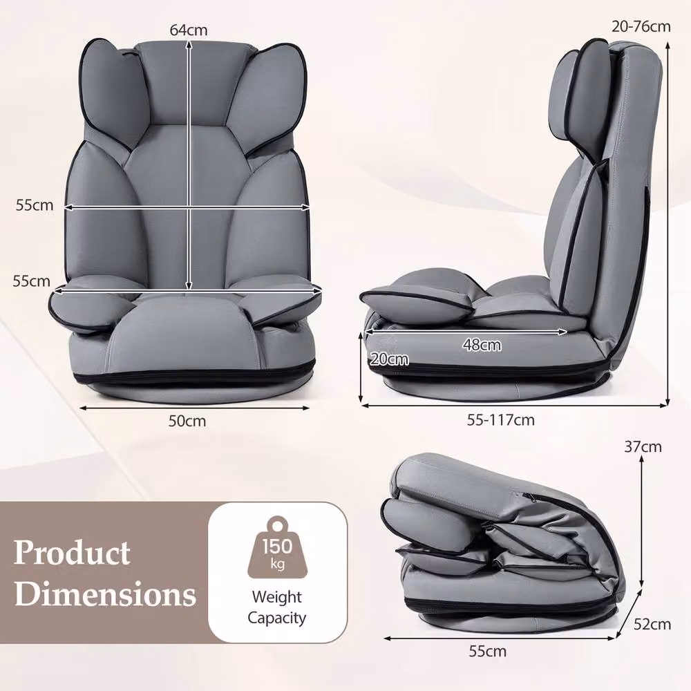 Gymax 360 Degree Swivel Floor Gaming Chair in Grey with Folding Lazy Lounger Design – 2