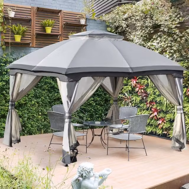 Outsunny Metal Gazebo in Light Grey, W/D/H: 3.7 x 3 x 3.7 m