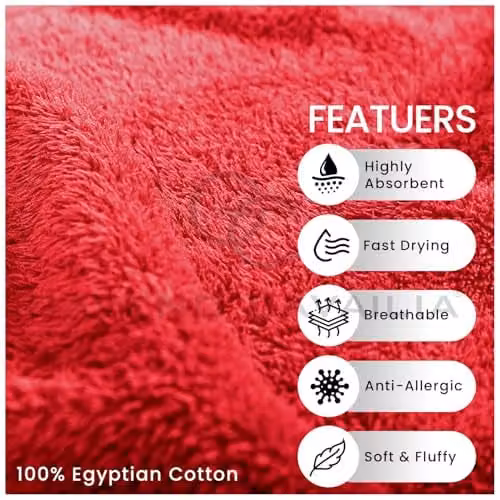 Gaveno Cavailia 8 Piece Red Cotton Towel Bale Set, 450 GSM Quick Dry Absorbent Towels – 5