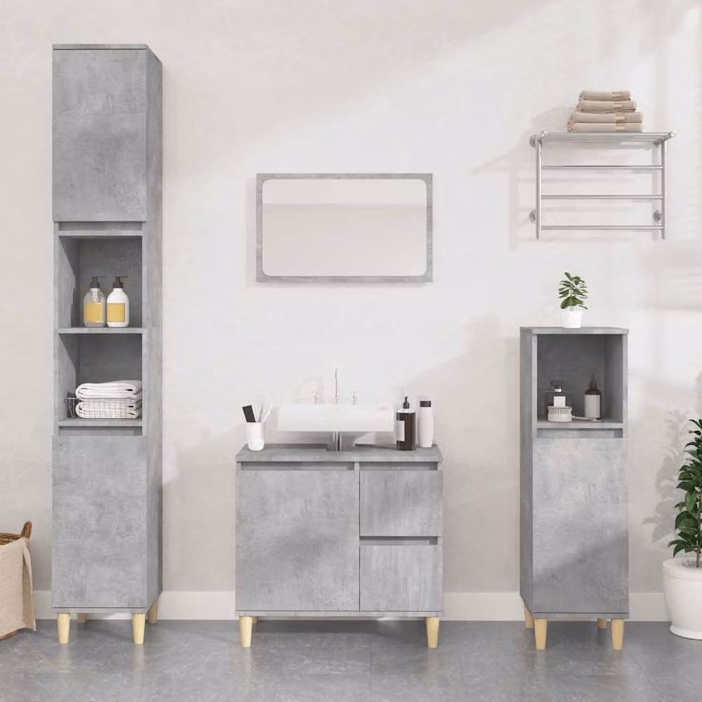 Berkfield Home Bathroom Cabinet in Concrete Grey, W/D/H: 65 x 33 x 60 cm – 2