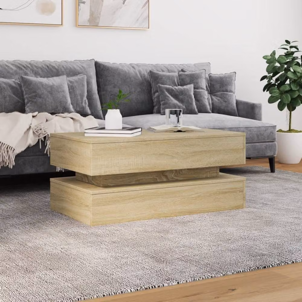Berkfield Home Modern Coffee Table with LED Lights in Sonoma Oak and Light Tan, W/D/H: 90 x 50 x 40 cm – 2
