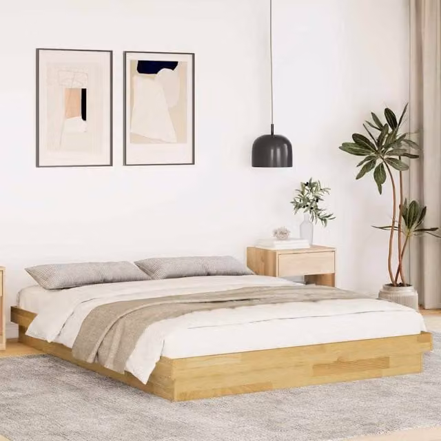Berkfield Home King Size Solid Wood Oak Bed Frame in Brown, W/D/H: 150 x 200 cm