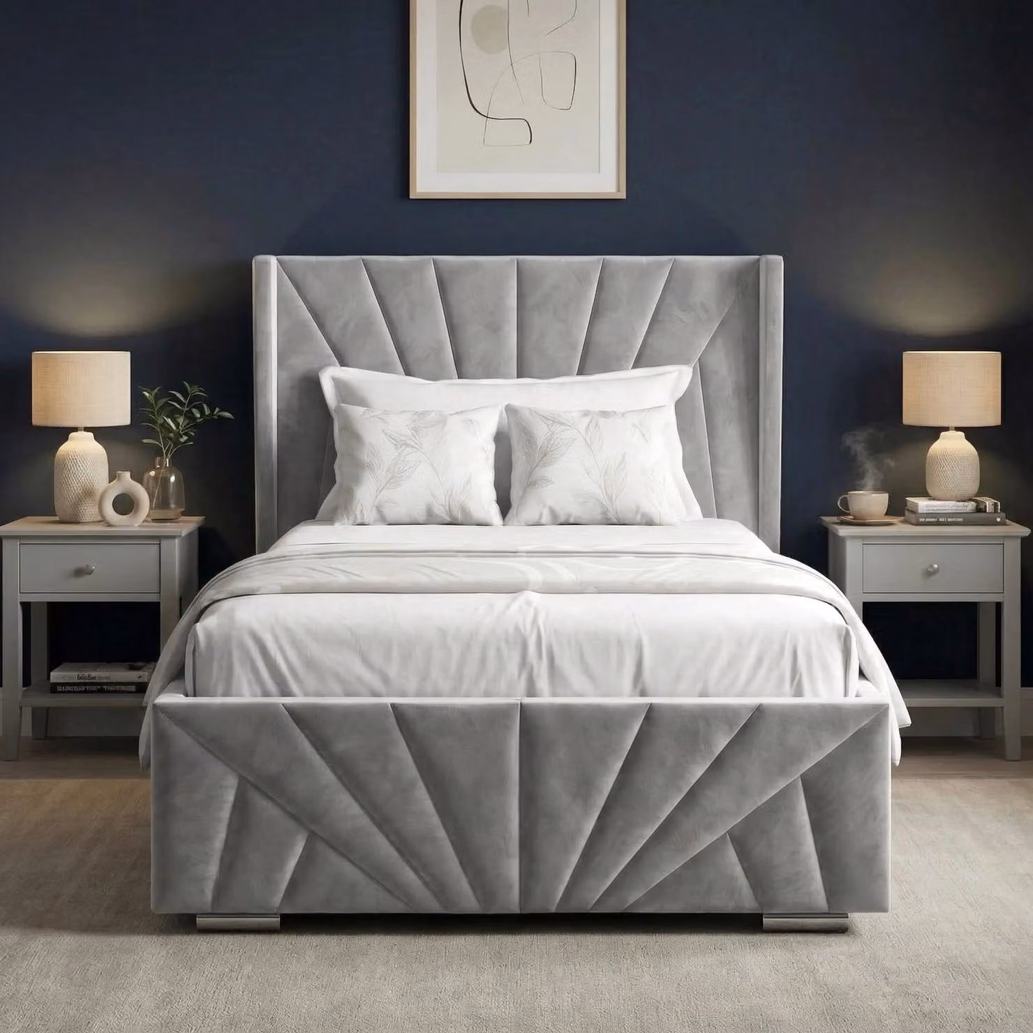 DHS Sunrise Velvet Ottoman Storage Bed Frame, Single (3ft), Grey, W: 90 cm, D: 190 cm