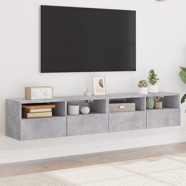 Berkfield Home Set of 2 Wall Mounted TV Cabinets in Concrete Grey, W/D/H: 80 x 30 x 30 cm