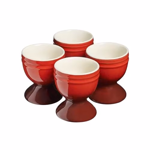 Cooks Professional Set of 4 Red Ceramic Stoneware Egg Cups, Dishwasher and Microwave Safe – 4