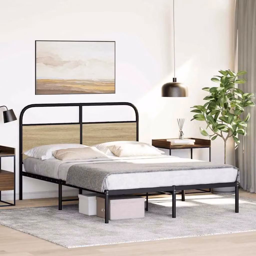 Berkfield Home Small Double Bed Frame in Sonoma Oak and Brown, W/D/H: 120 x 190 cm – 2